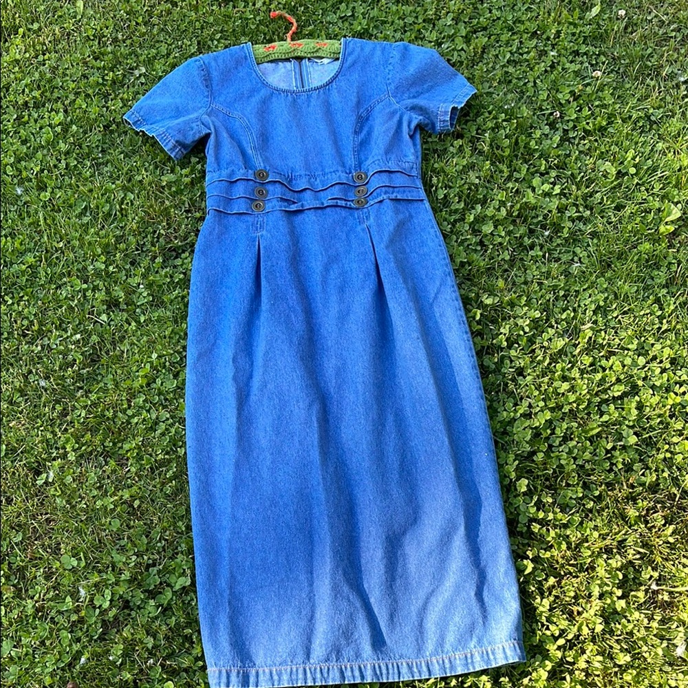 Vintage Blue cotton Midi Dress
